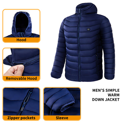 Men Heated Puffer Jacket Electric Heating Coat Insulated Hood Windbreaker 9Heat Zones